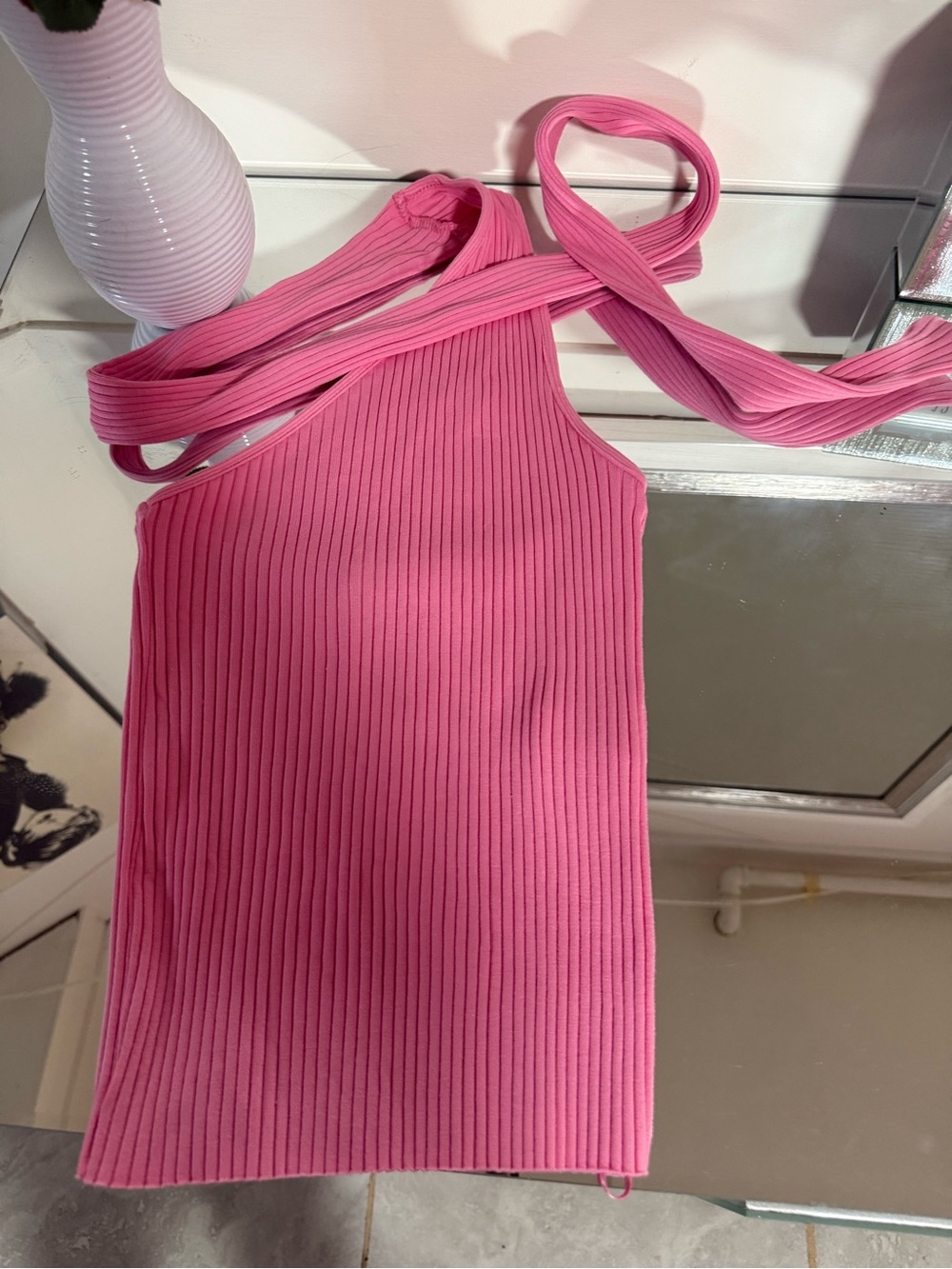 Zara Hot Pink Ribbed One-Shoulder Tank